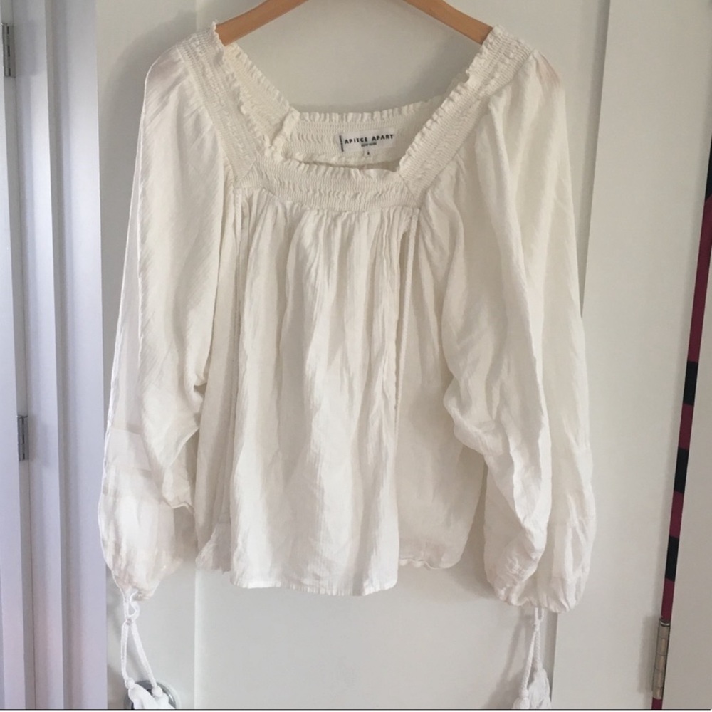 COPY - Apiece Apart white tassle cotton blouse